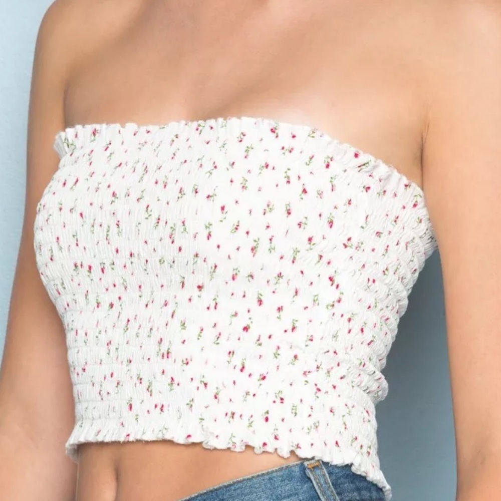 brandy melville cleo smocked white floral tube top